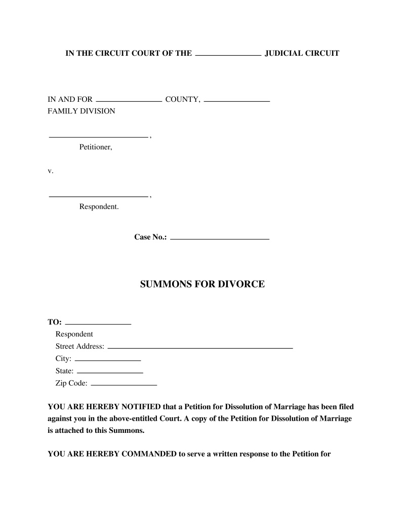 Divorce Summons Preview