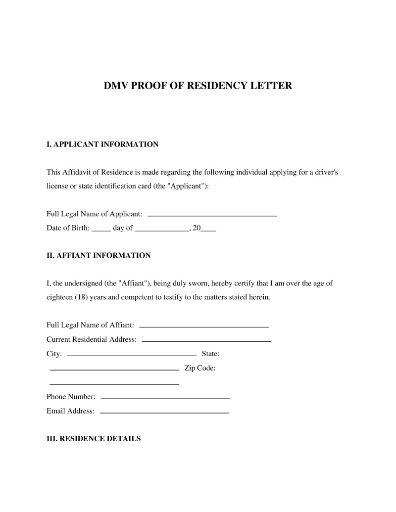 DMV Proof of Residency (Address) Letter