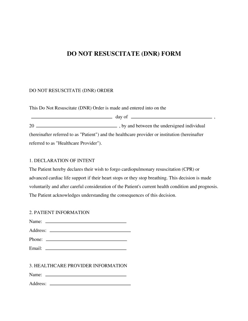Do Not Resuscitate Form (DNR) Preview