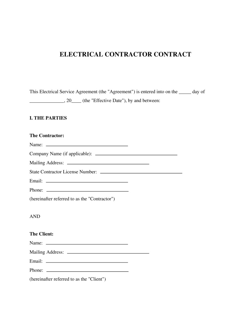 Electrical Contractor Contract