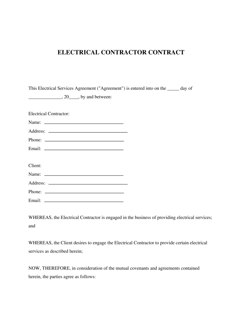 Electrical Contractor Contract Preview
