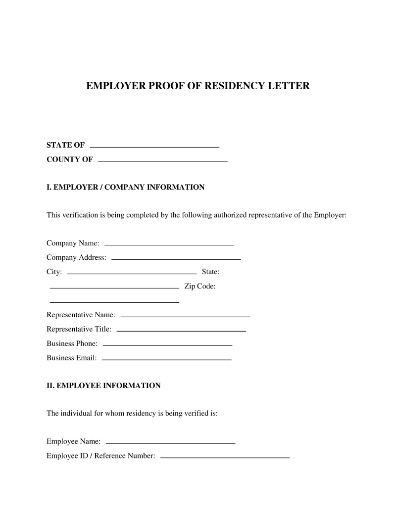 Employer Proof of Residency Letter