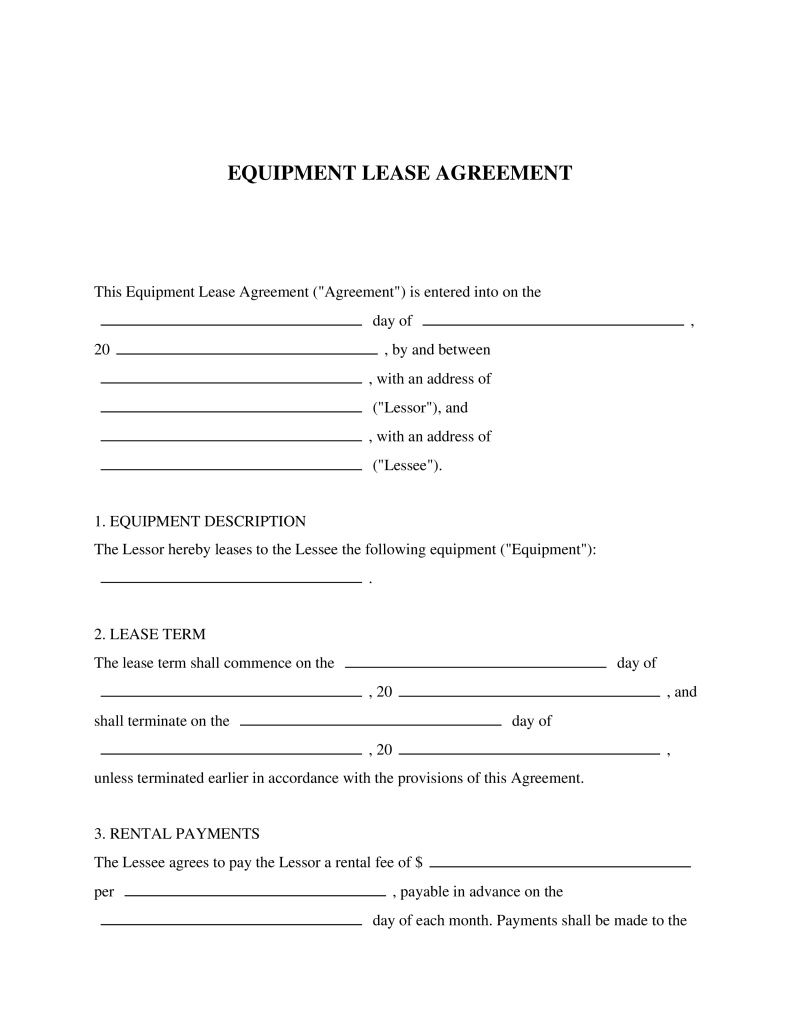 Equipment Lease Agreement Template