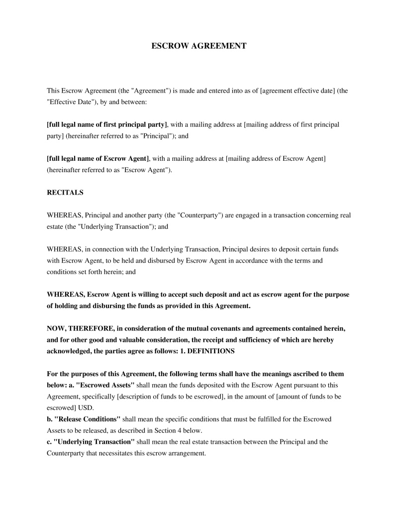 Escrow Agreement Preview