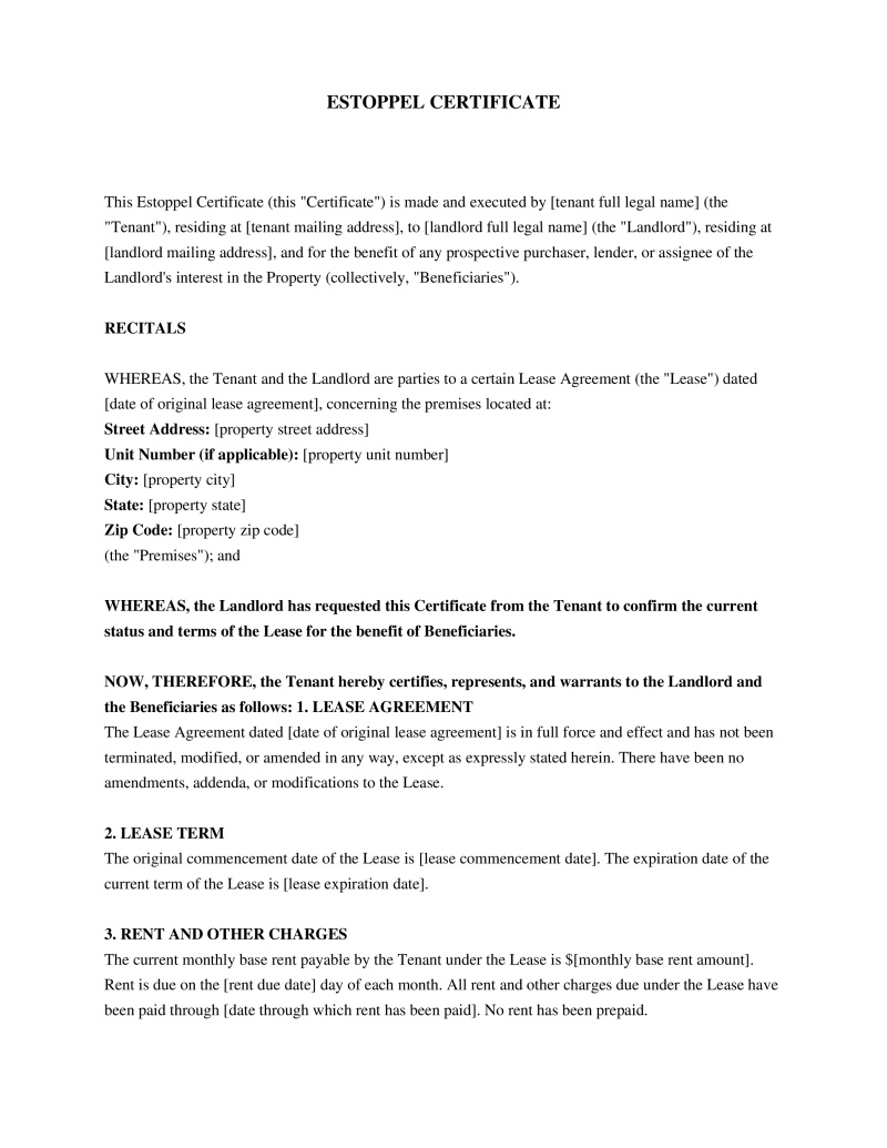 Estoppel Certificate Preview