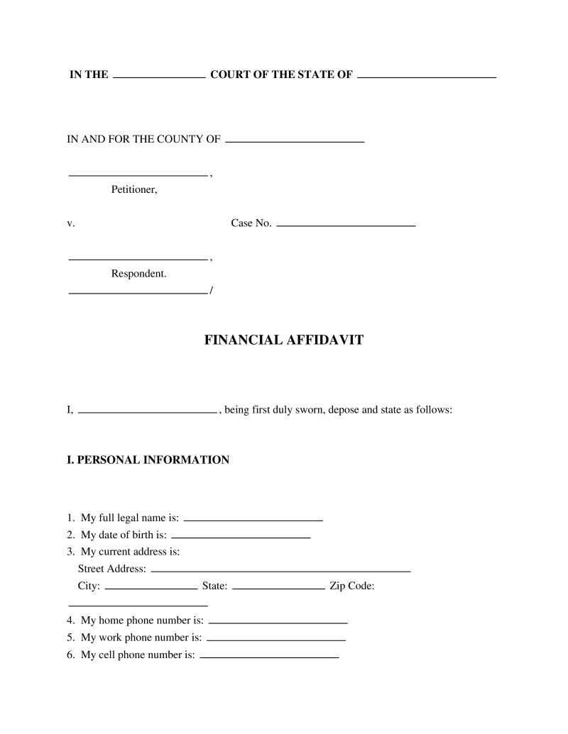 Financial Affidavit Preview