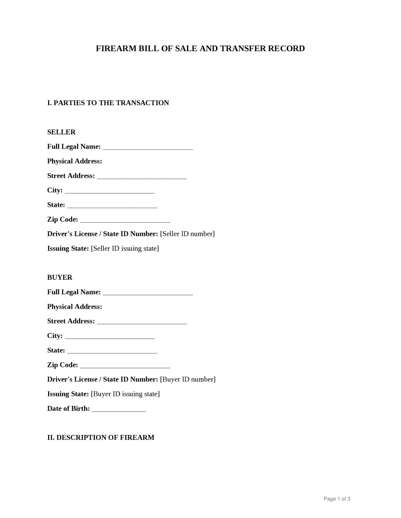 Firearm Bill of Sale preview