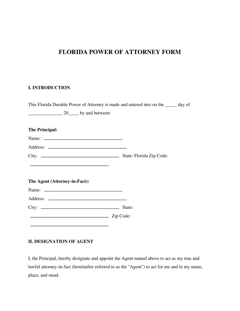 Florida Power of Attorney Form Preview