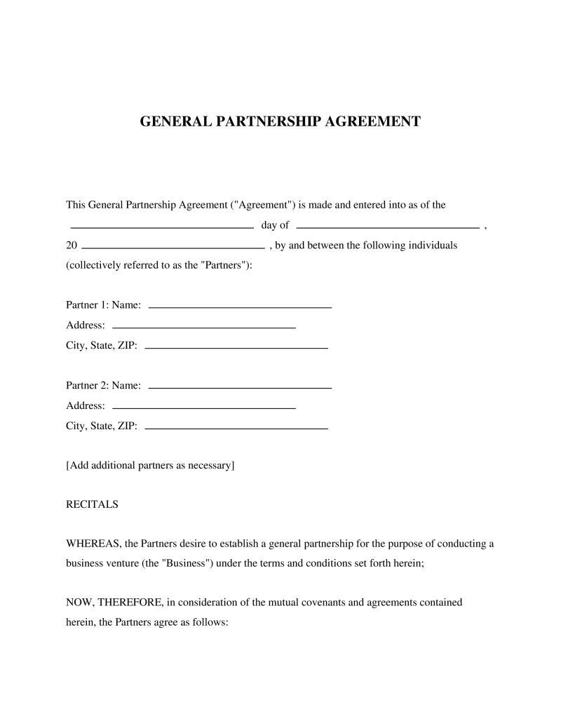 General Partnership Agreement Preview
