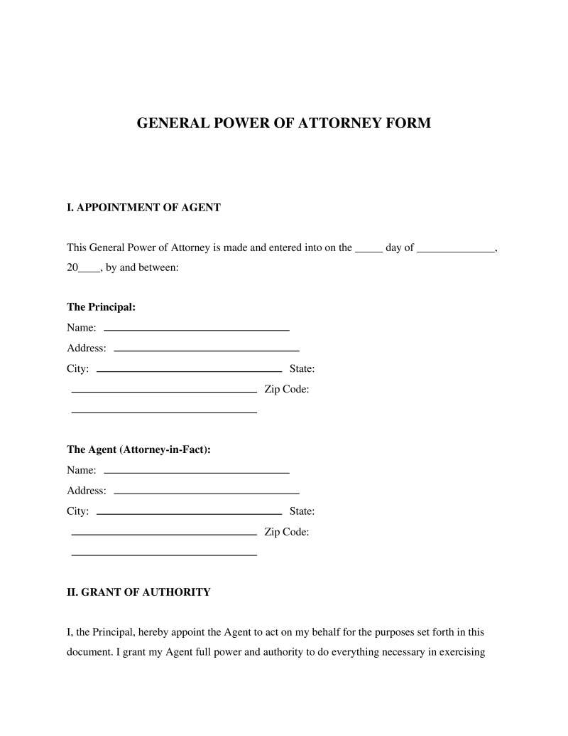 General Power of Attorney Form