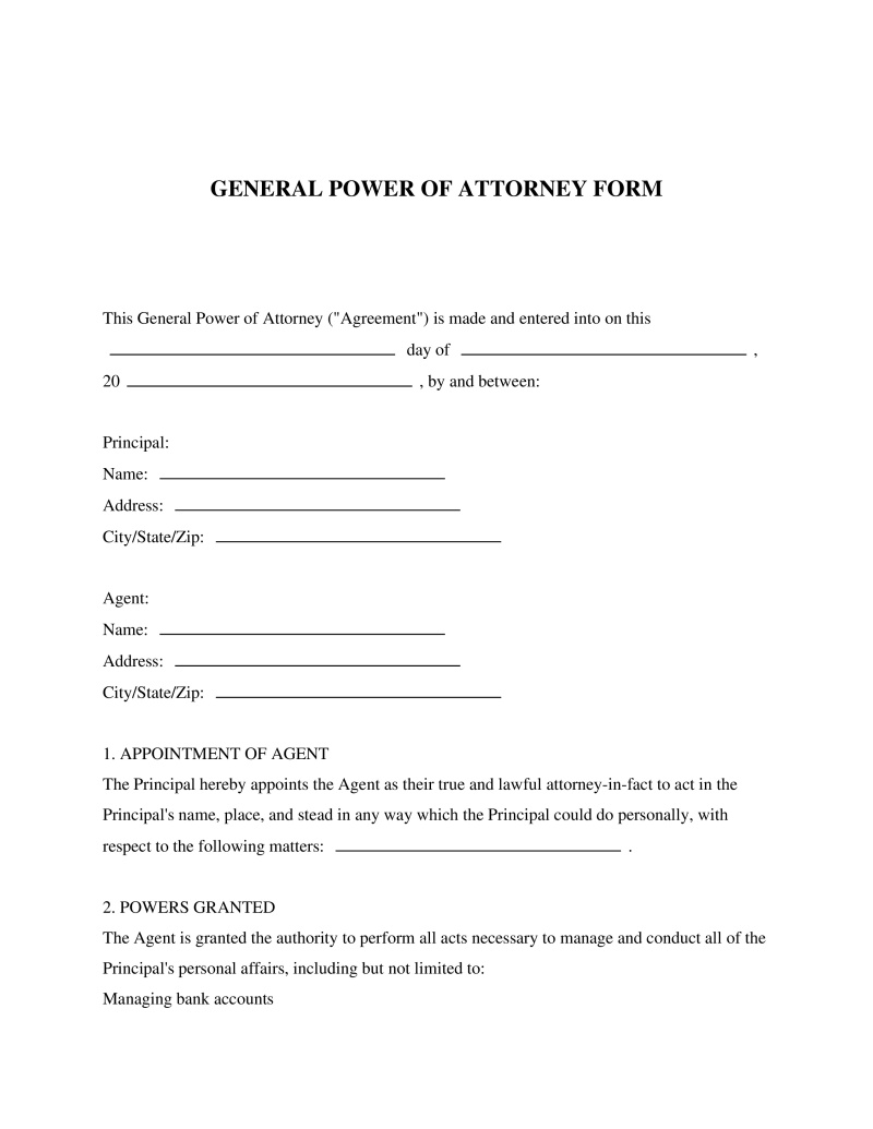 General Power of Attorney Form