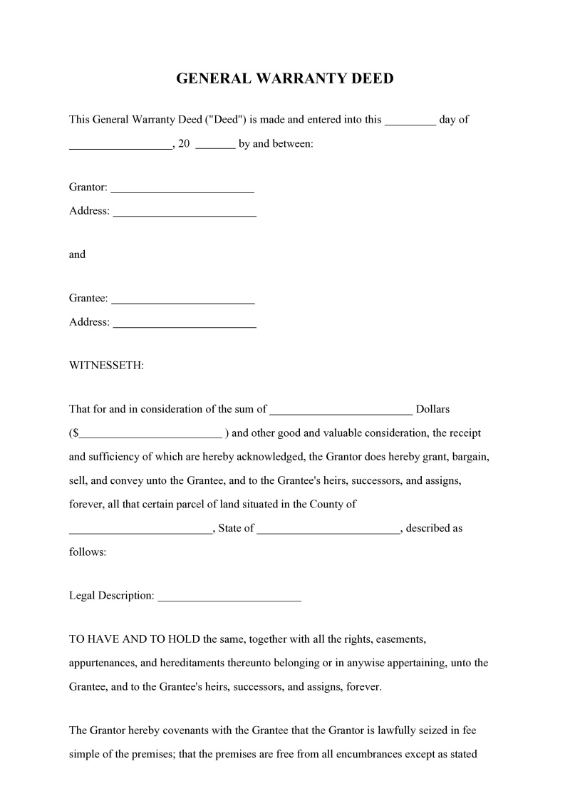 General Warranty Deed Preview