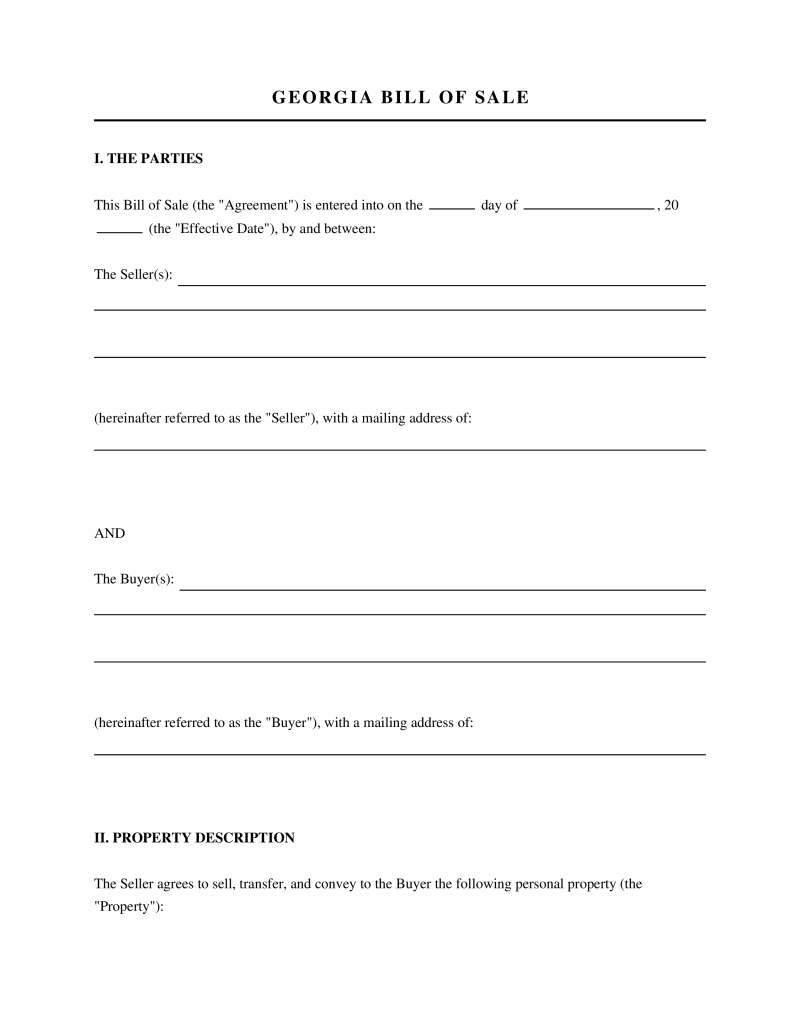 Georgia Bill of Sale Preview