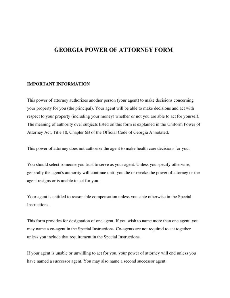 Georgia Power of Attorney Form Preview