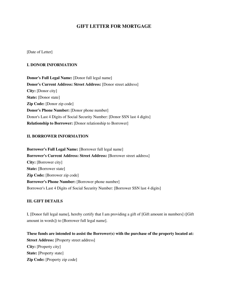 Gift Letter for Mortgage Preview