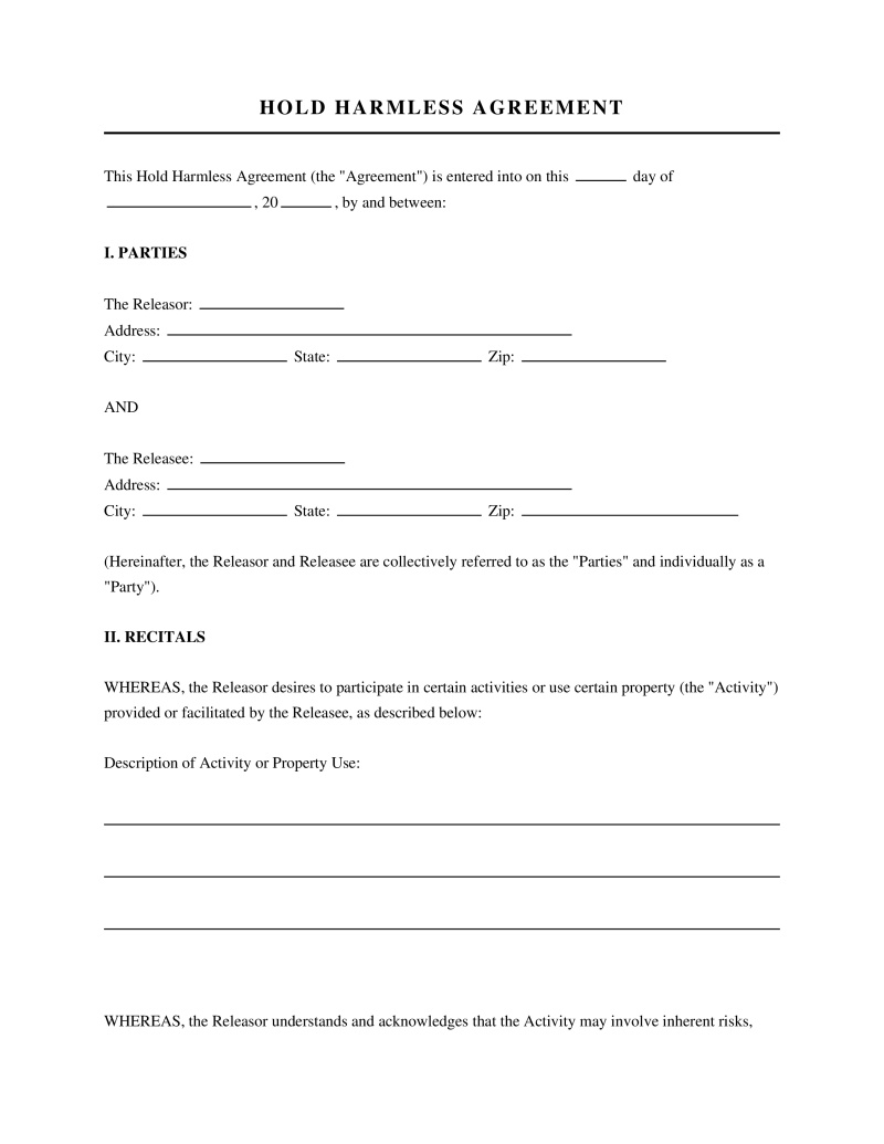 Hold Harmless Agreement