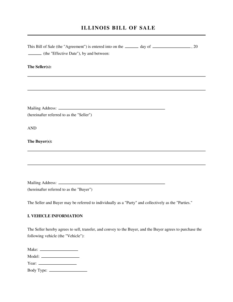 Illinois Bill of Sale Preview