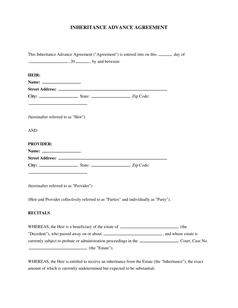 Inheritance Advance Agreement Preview