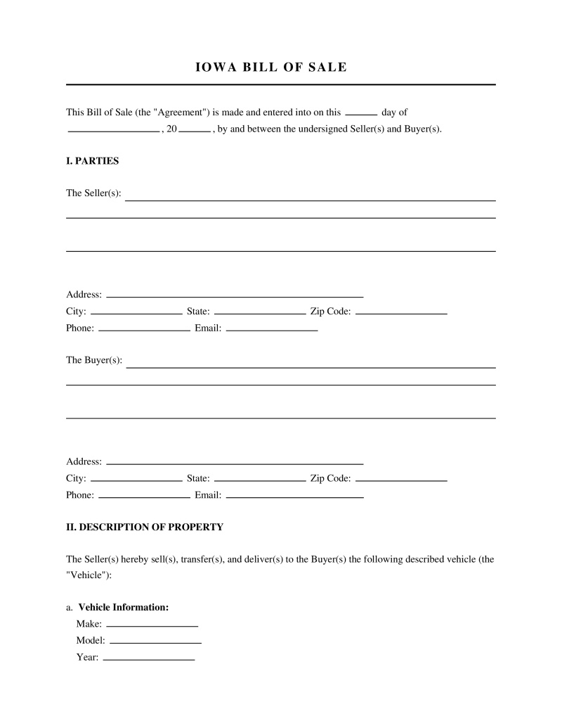 Iowa Bill of Sale Preview