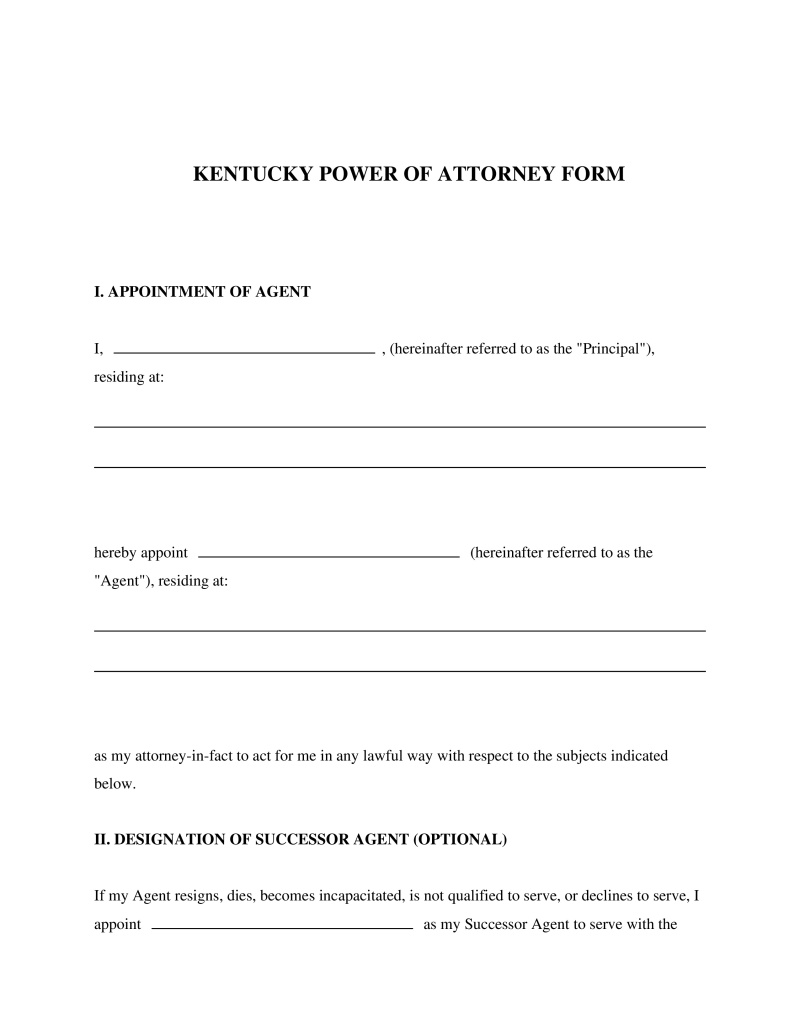Kentucky Power of Attorney Form Preview