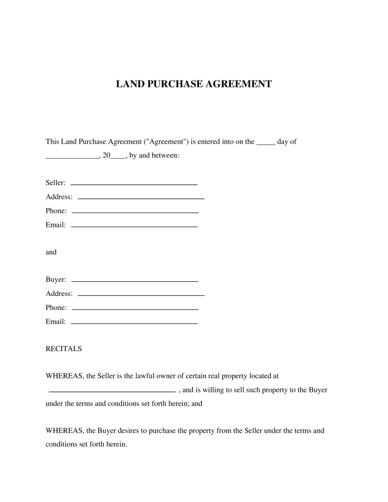 Land Purchase Agreement Preview