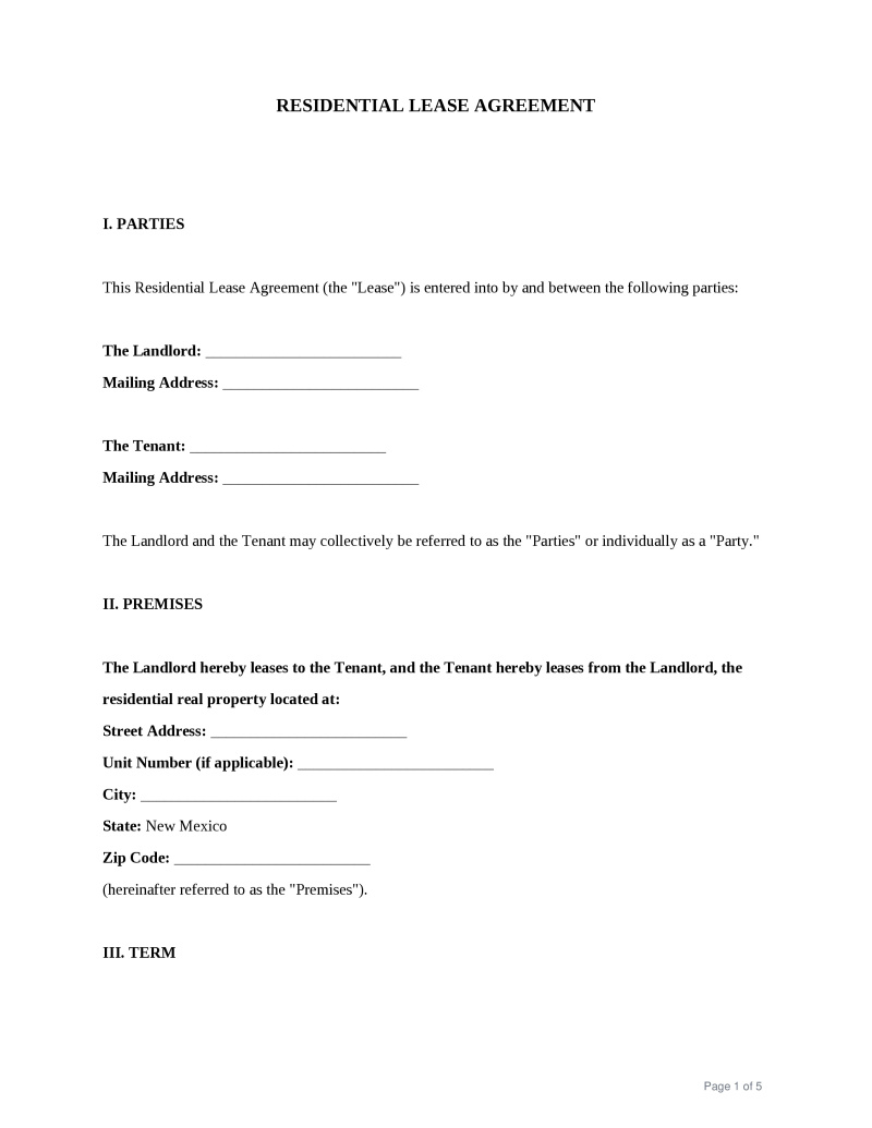 New Mexico Lease Agreement Preview