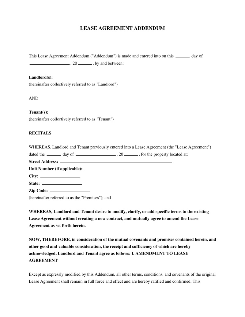 Lease Agreement Addendum Preview