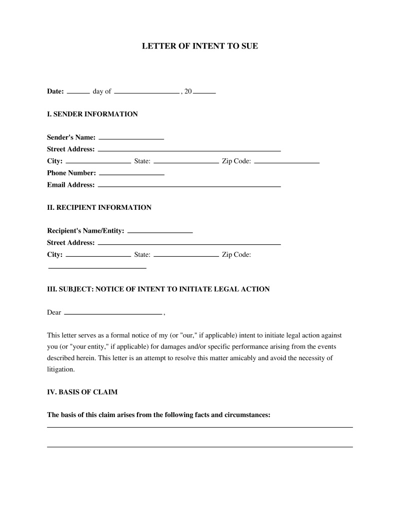 Letter of Intent to Sue Preview