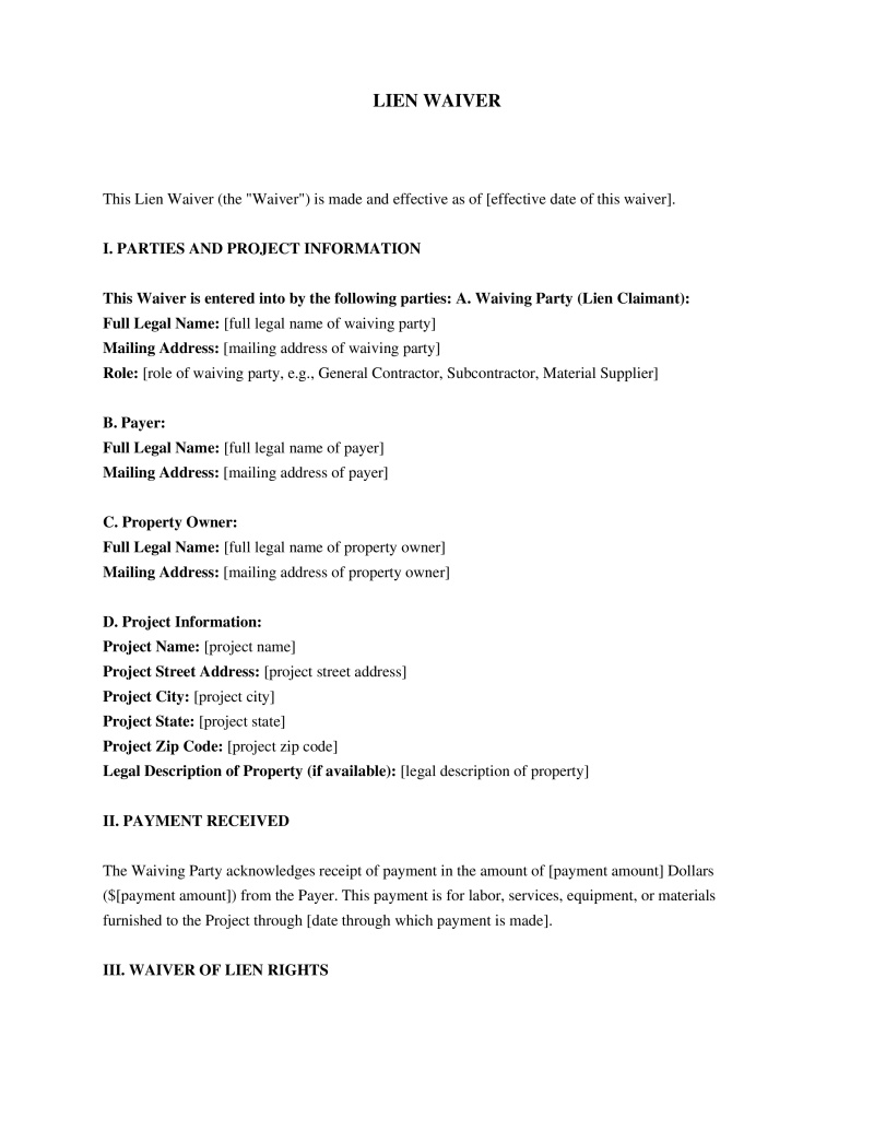 Lien Waiver Form Preview
