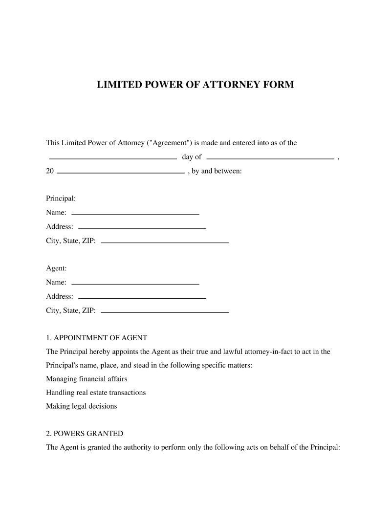 Limited Power of Attorney Form Preview
