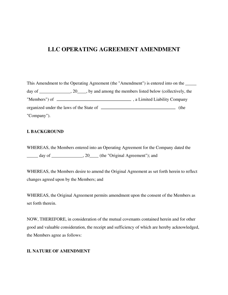 LLC Operating Agreement Amendment