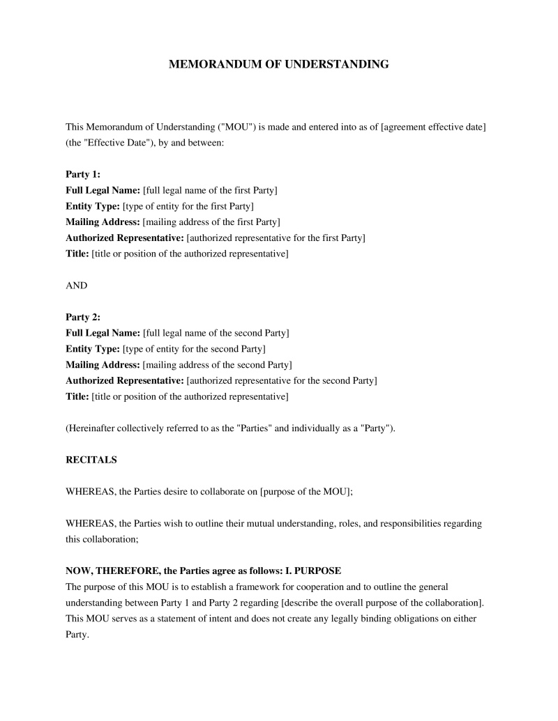 Memorandum of Understanding Template Preview