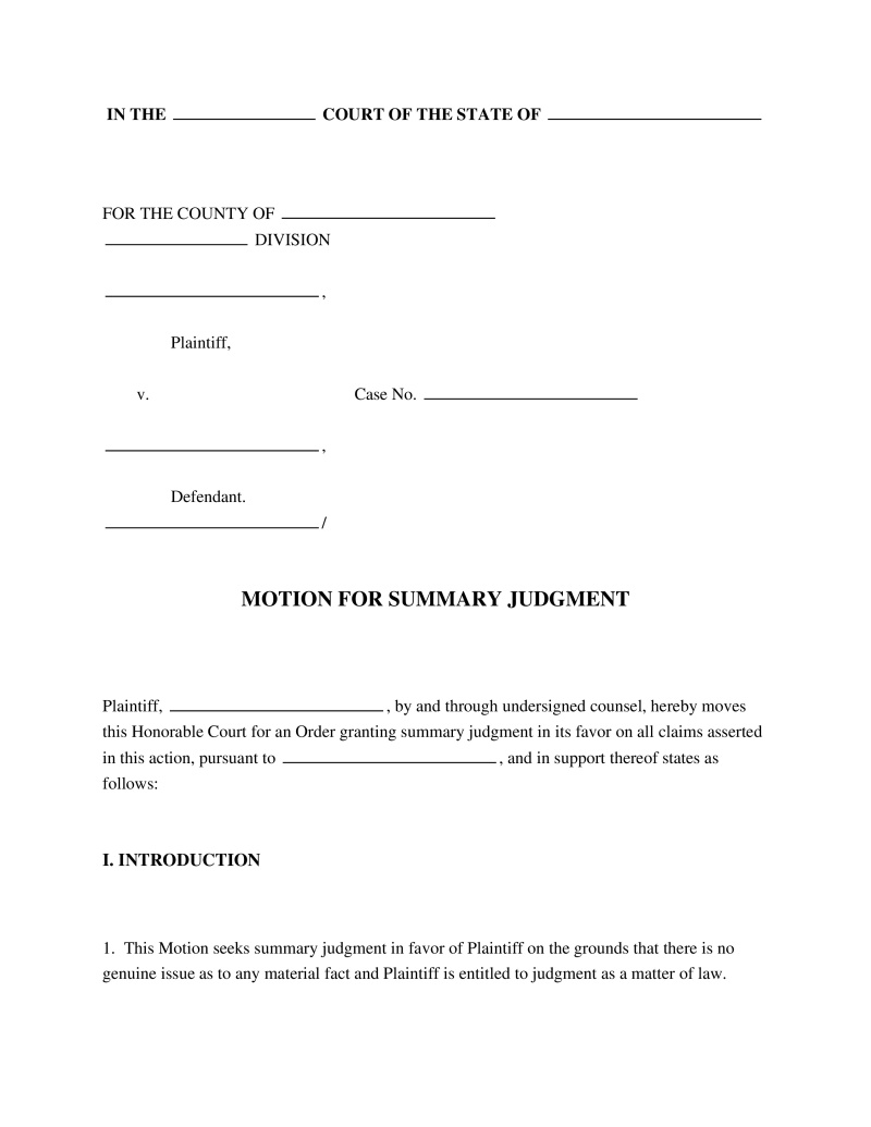 Motion for Summary Judgment Preview