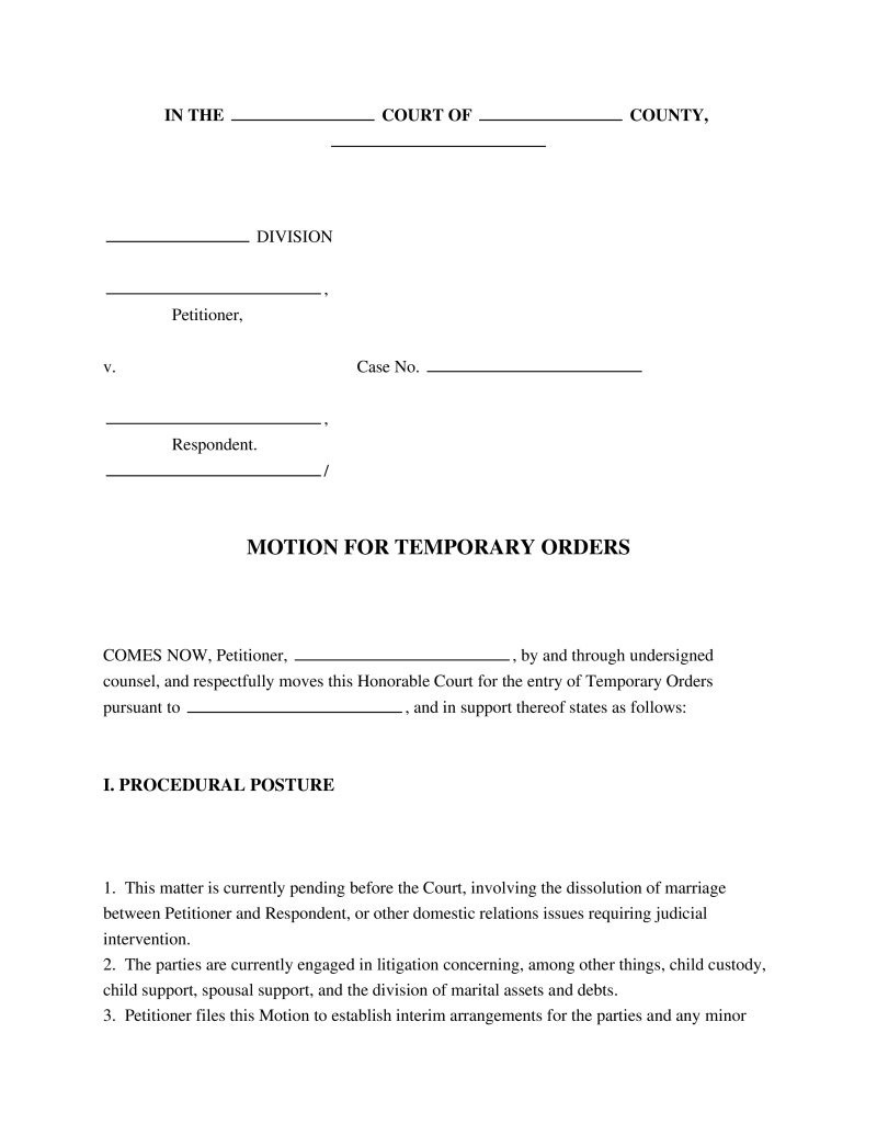 Motion for Temporary Orders Preview