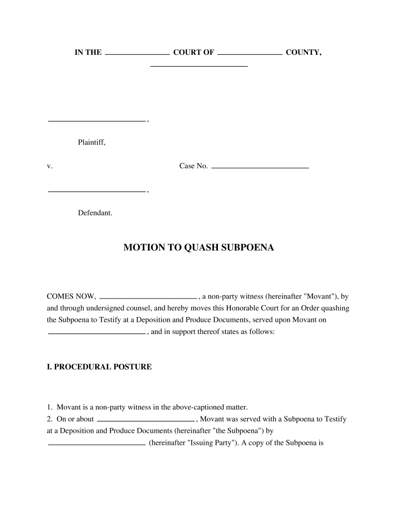 Motion To Quash Subpoena Preview