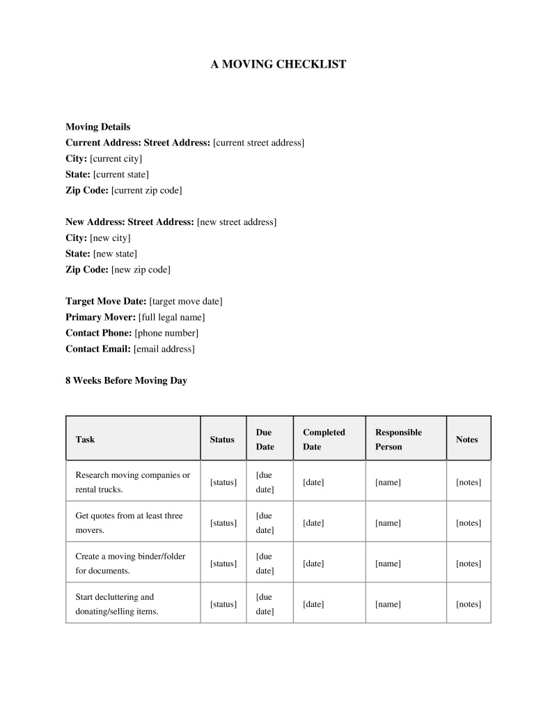 Moving Checklist Preview