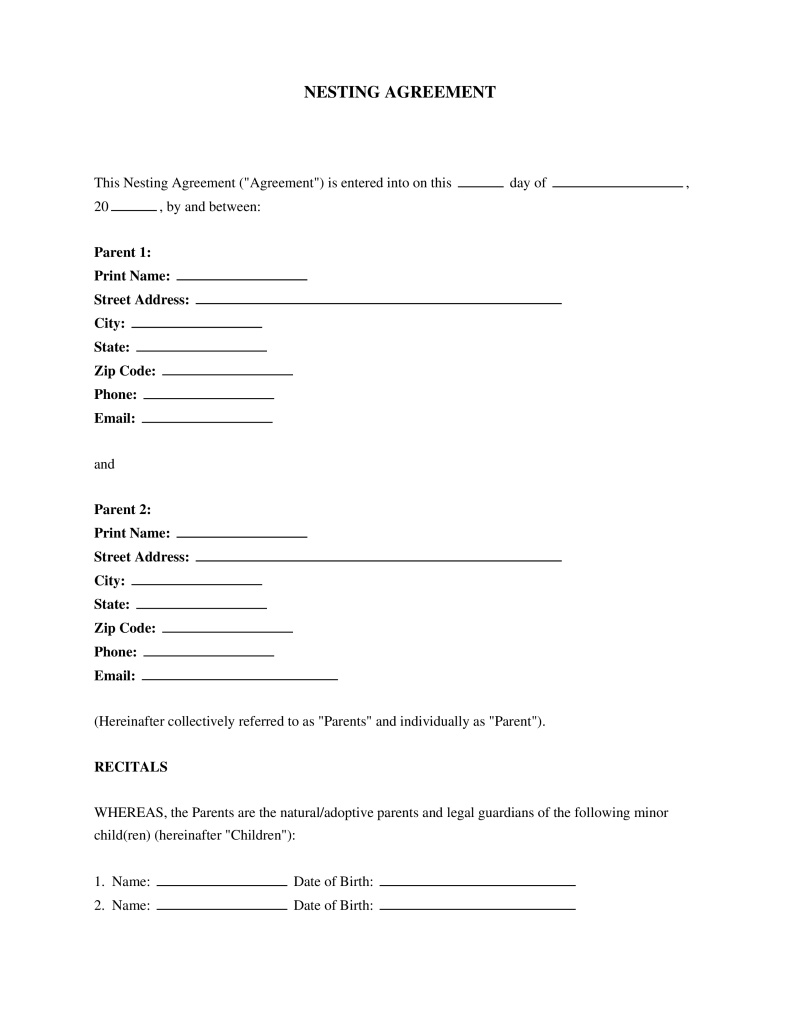 Nesting Agreement Template Preview