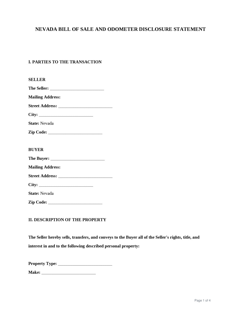Nevada Bill of Sale Preview