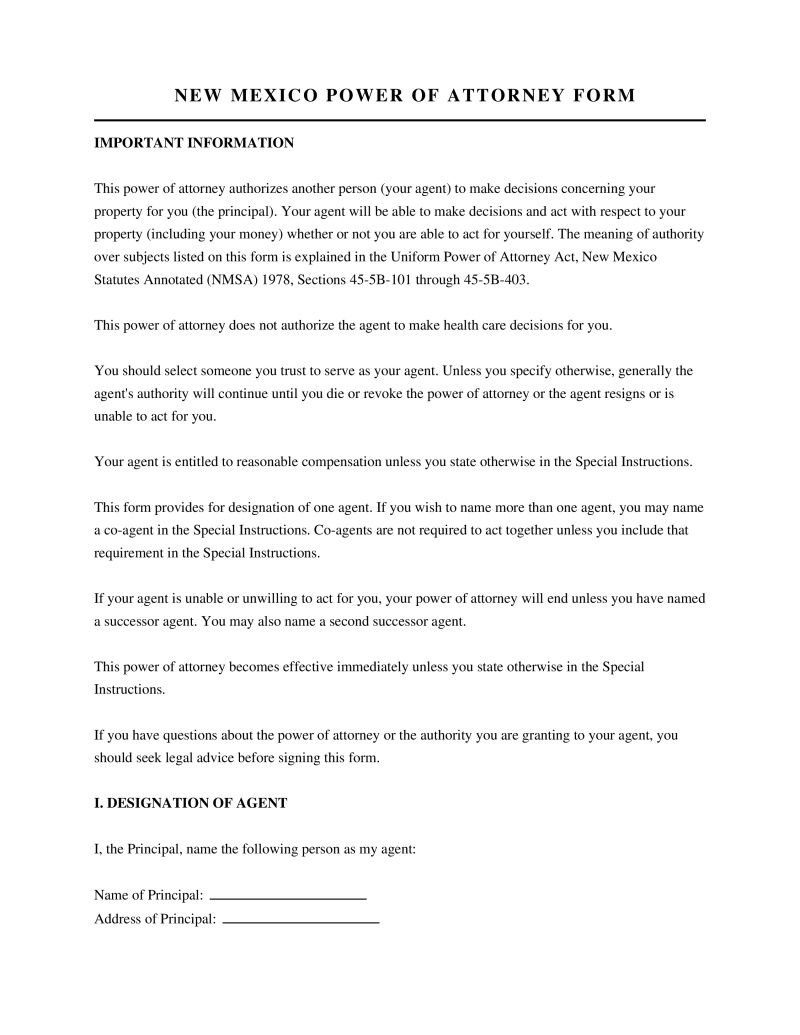 New Mexico Power of Attorney Form Preview