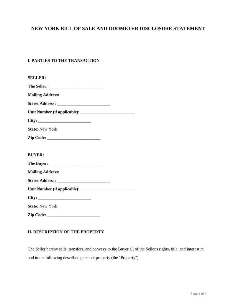 New York Bill of Sale Preview