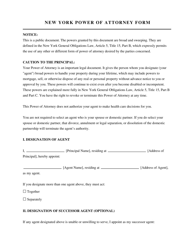 New York Power of Attorney Form Preview