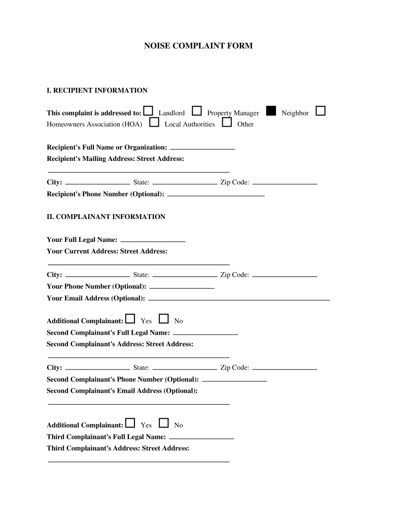 Noise Complaint Letter Preview