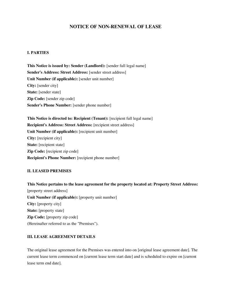 Non Renewal of Lease Letter Preview