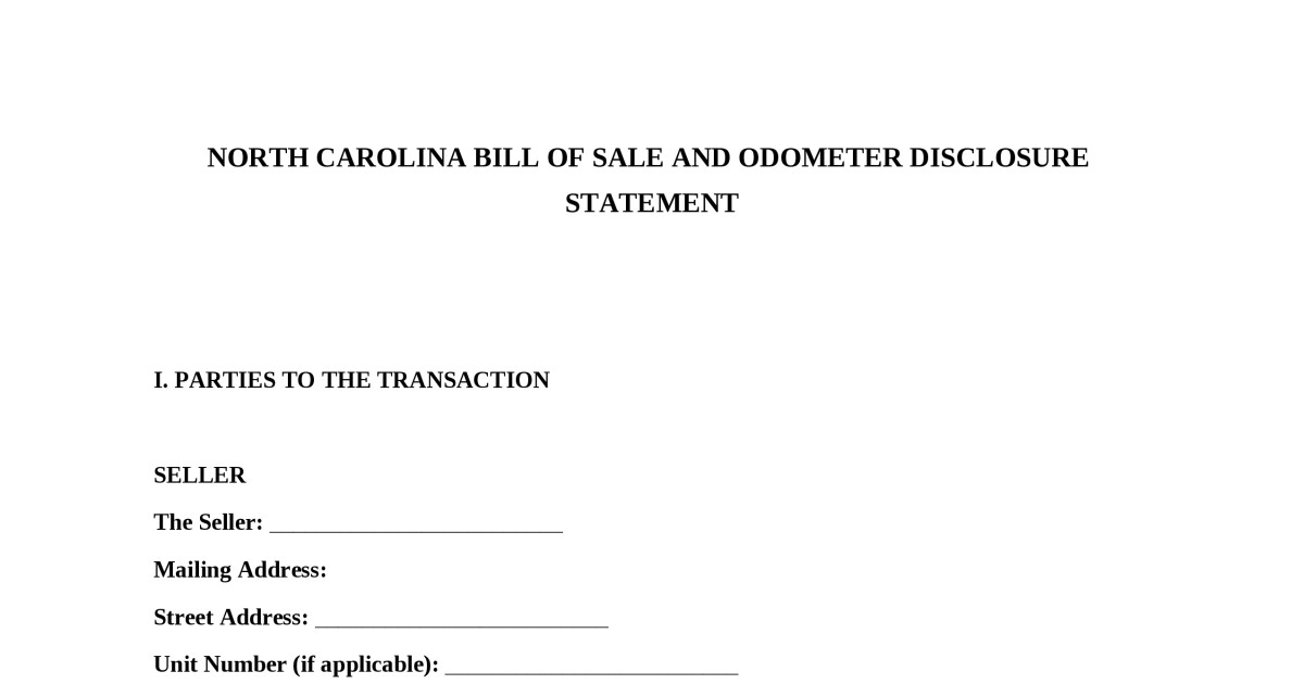 Free North Carolina Bill of Sale Template | PDF & Word | LegalTemplates