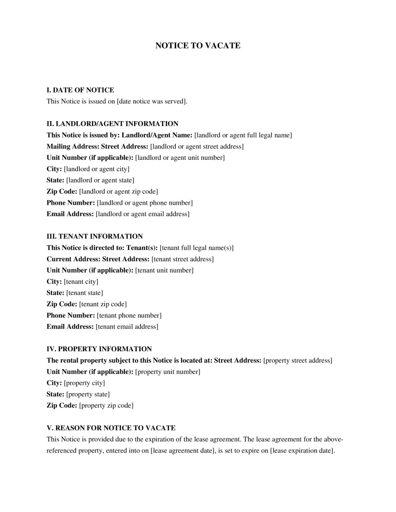 Notice to Vacate Preview