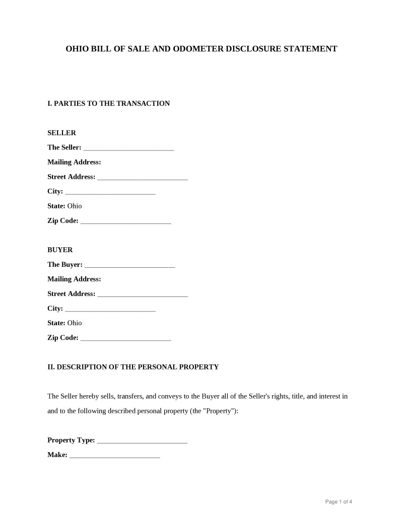 Ohio Bill of Sale Preview