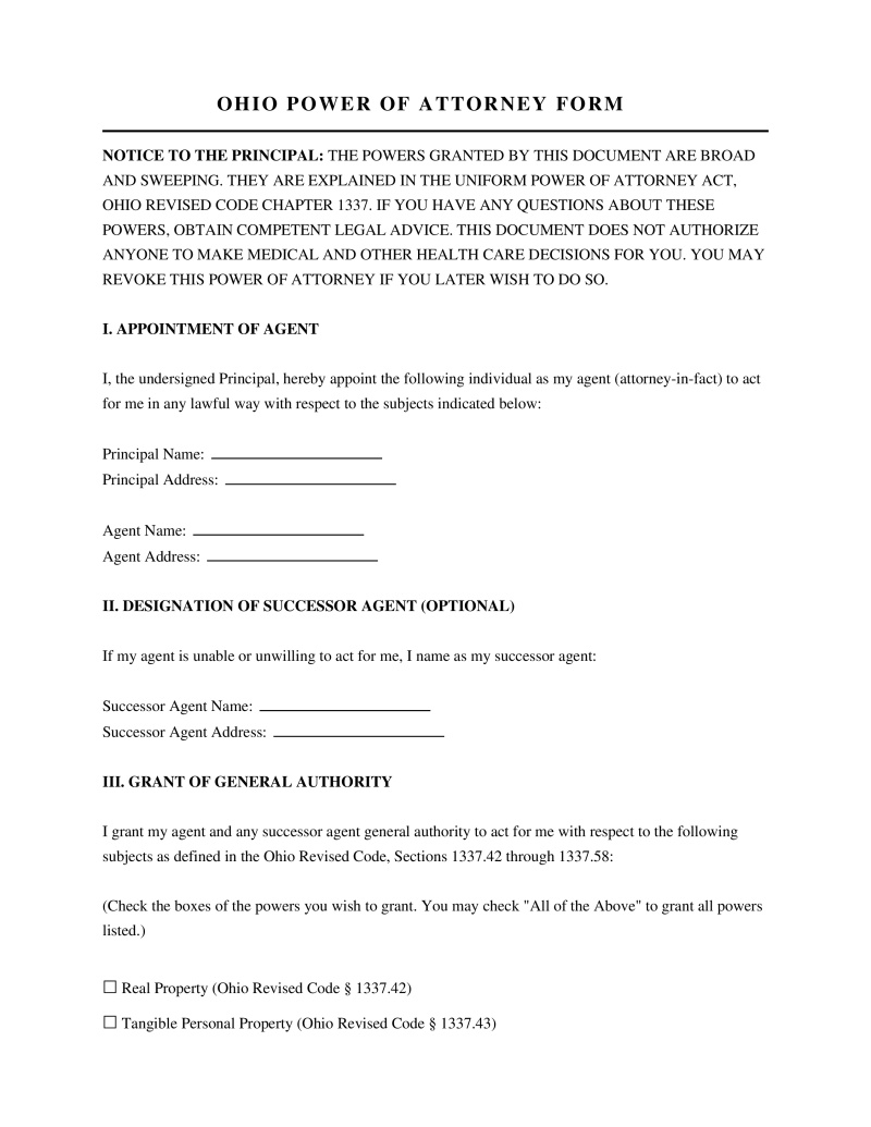 Ohio Power of Attorney Form