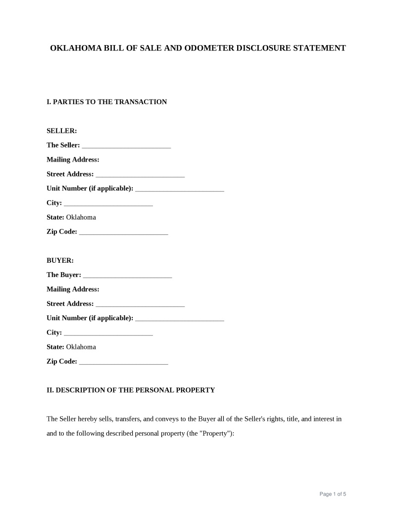 Oklahoma Bill of Sale Preview