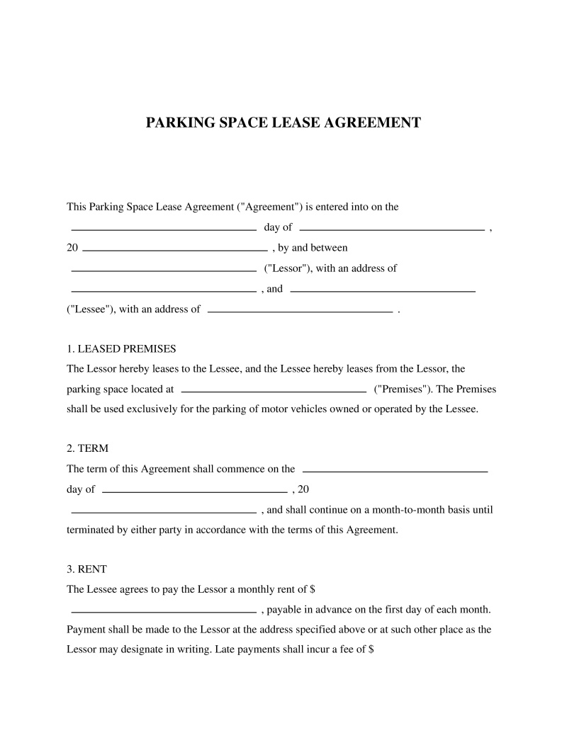 Parking Space Lease Agreement Preview