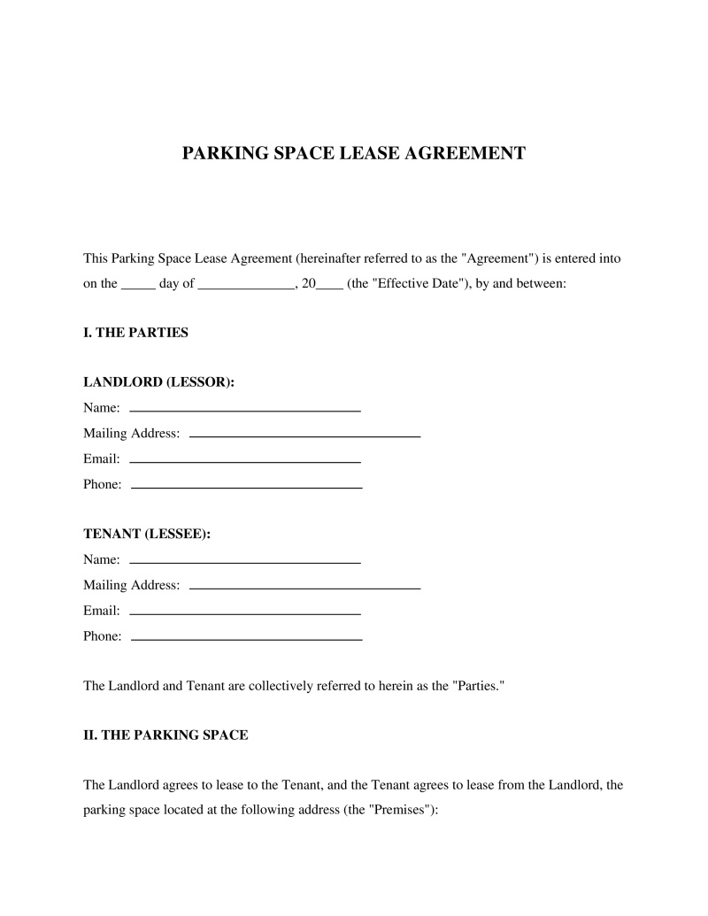 Parking Space Lease Agreement Preview